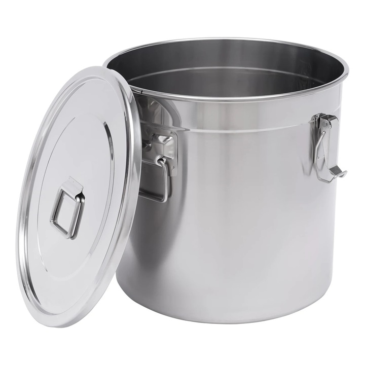 Recipient pentru alimente, Recipient pentru orez, Capacitate 33 L, Etans cu garnitura din silicon, Otel inoxidabil 304 alimentar, Cu manere, Pentru alimente uscate si umede, Argintiu