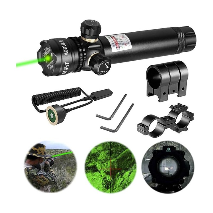 Прицел със зелен лазер 532nm, Duueyct, тактически, 1'', монтаж Picatinny, включен превключващ кабел