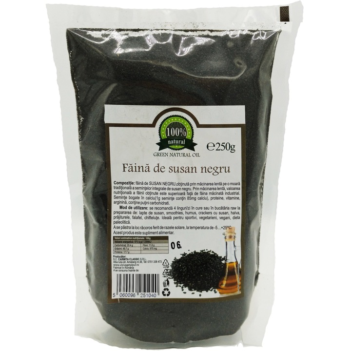 Faina integrala de Susan Negru, macinata lent pe moara traditionala, 100% naturala fara aditivi, aport ridicat de calciu, proteine si grasimi nesaturate, 250g, Carmita Classic