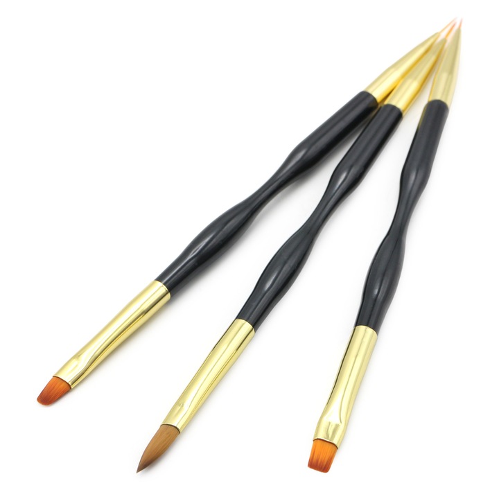 Set de pensule pentru gel Global Fashion, cu doua capete, 3 bucati