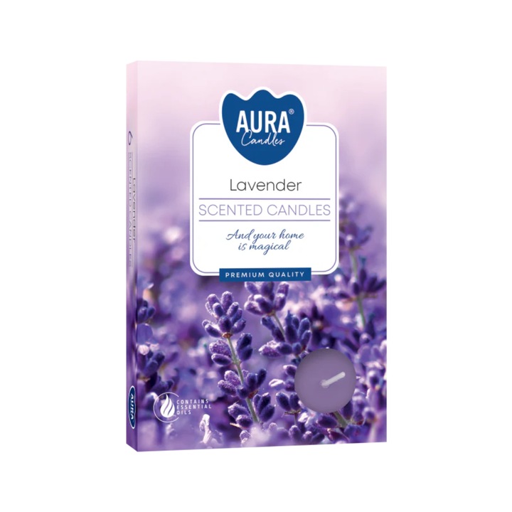 Lumanari Parfumate Aura, Parfum de Lavanda, 6 bucati