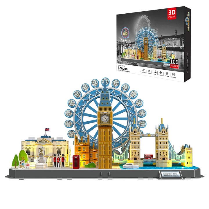 3D пъзел архитектурен модел LED светлина Лондонски градски пейзаж DIY Модел за сглобяване на играчка 33*26*8см 122 части