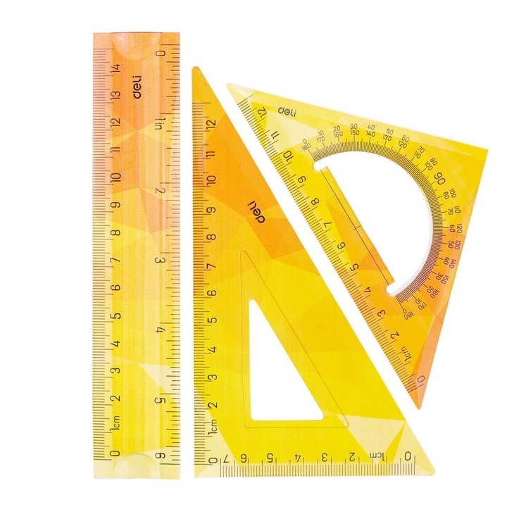Set instrumente geometrie, Deli, 3 piese, flexibil, multicolor