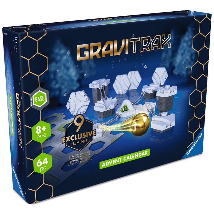 Set Calendar Adventowy GraviTrax Partii Ravensburger, 24 piese, stimulare creativitate, 8 ani