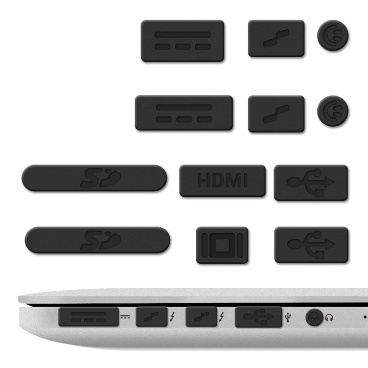 Porvédő dugókészlet Apple MacBook Pro 13"/MacBook Pro 15"/MacBook Retina számítógépekhez, Kwmobile, fekete, műanyag, 24622.01