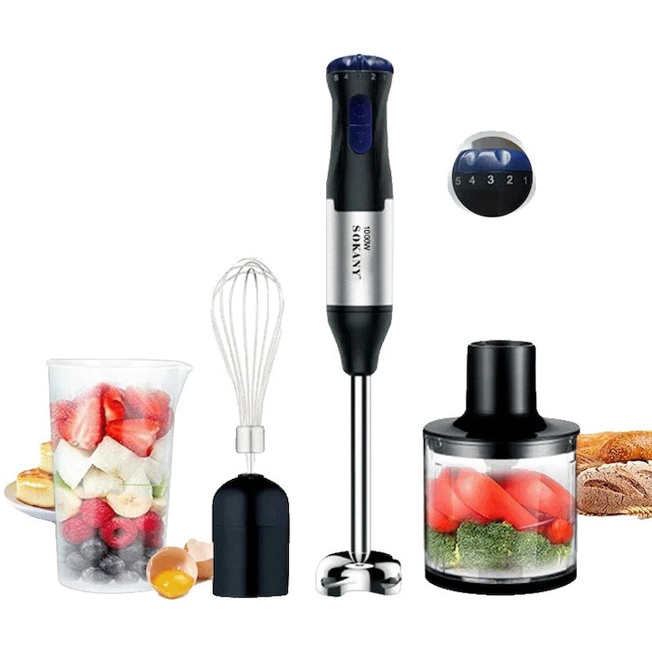 Blender portabil, 400ml, pahar din sticla, capac suplimentar pentru baut si pai, auto-curatare, afisaj LCD, cu curea si maner, 10 lame, 150W, potrivit pentru legume, fructe, smoothie-uri, incarcare Type-C, albastru
