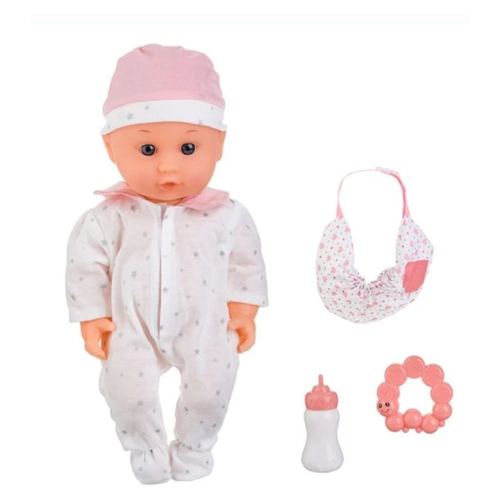 Papusa Bebelus cu Accesorii si Marsupiu pentru Plimbare 30cm