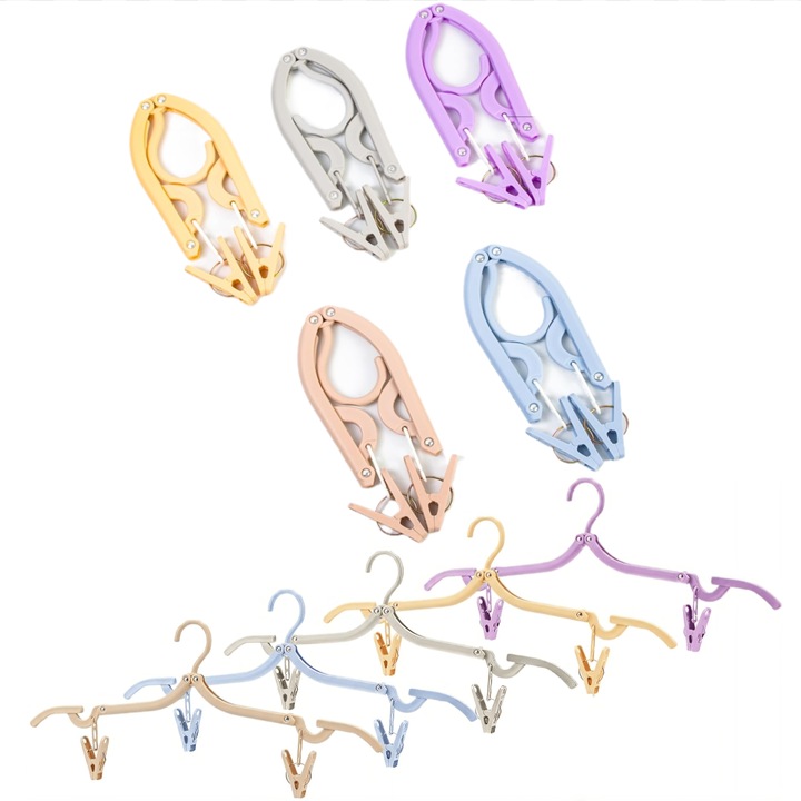 Set 5 Umerase Pliabile cu cleme pentru Calatorie, Portabile, Usoare, Umeras pentru Haine pentru Calatorie, uz Casnic