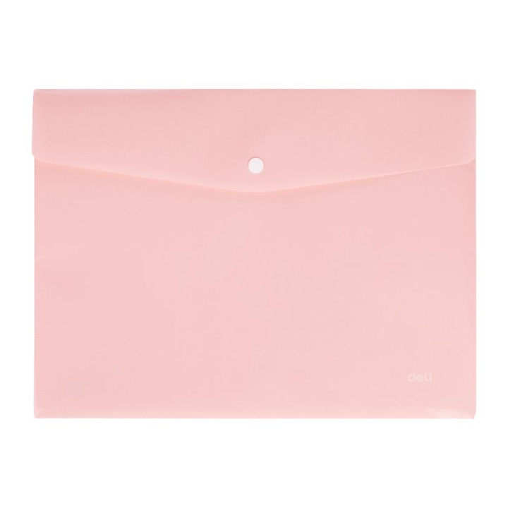 Mapă plastică cu buton A4, Deli, roz pastel
