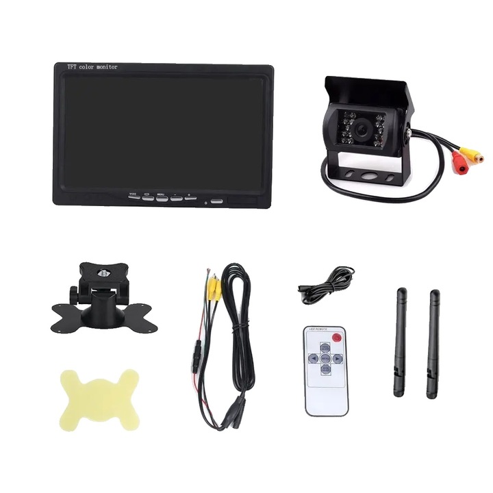Monitor auto cu camera, 7 inch, rezolutie inalta, viziune nocturna, set