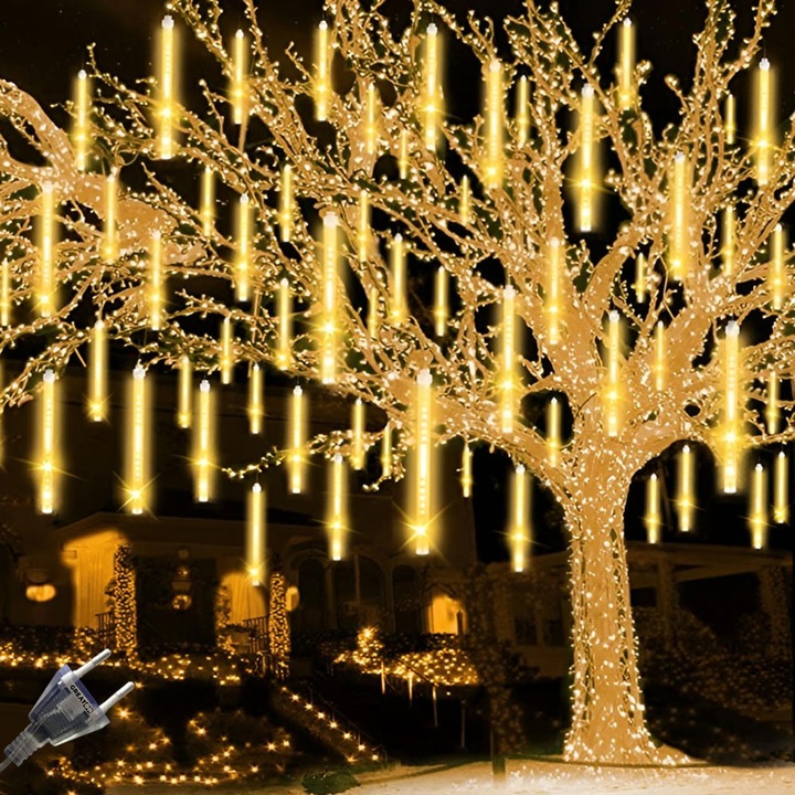 Instalatie De Craciun GREATON Meteoriti Luminosi, 144 LED SMD, Alb Cald, 50cm x 2m, Interconectabila