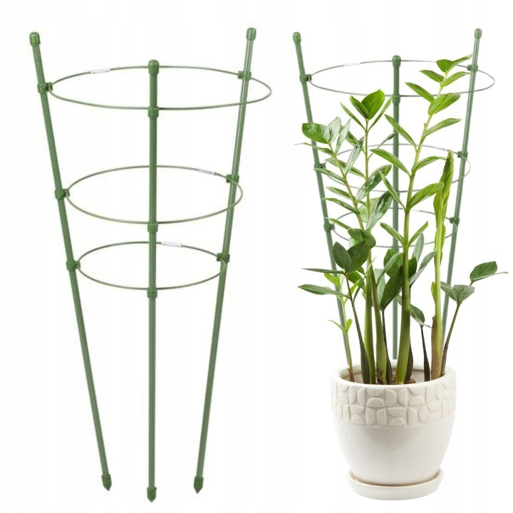 Suport Pentru Plante, Tin Tours, 45 Cmx19 Cm, Fabricat Din Metal Si Plastic, Are 3 Inele, Rigid, Stabil, Potrivit Pentru Plante De Interior Si De Gradina, Verde