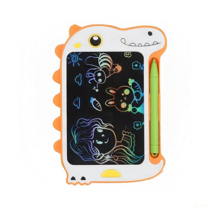 LCD таблет за рисуване за деца 17 см - Само 0.6 см ултра тънък и лек, сладък дизайн на динозавър, ярки цветове, моментално изтриване