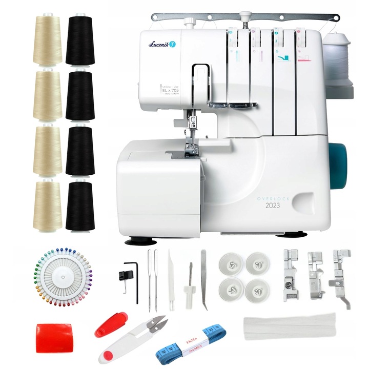Overlock varrógép Łucznik 2023, 4 szál, 2 tű, 100W, 1300 RPM, 12 öltés