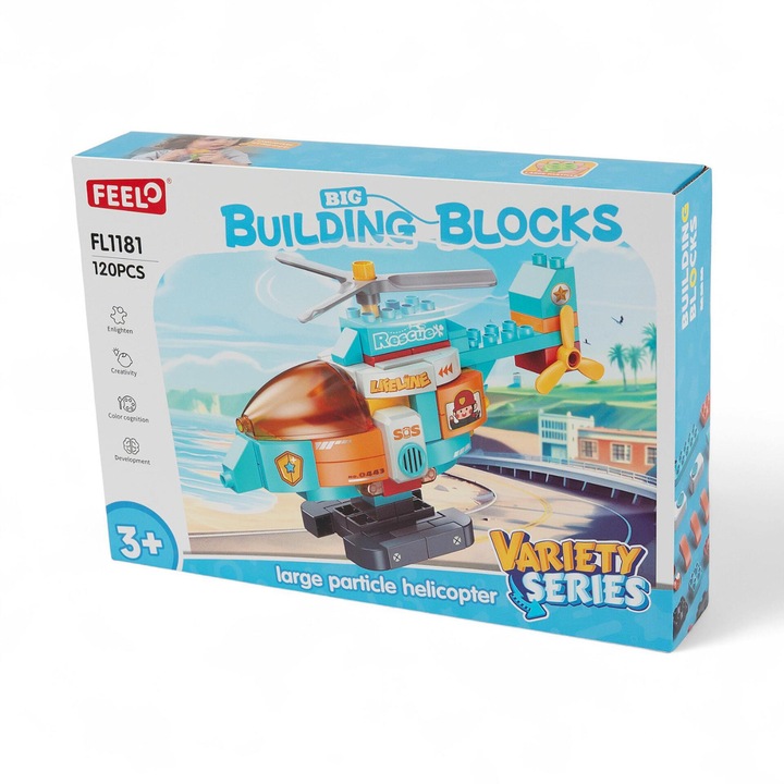 Constructor Elicopter FEEL® Big Building Blocks, 120 piese