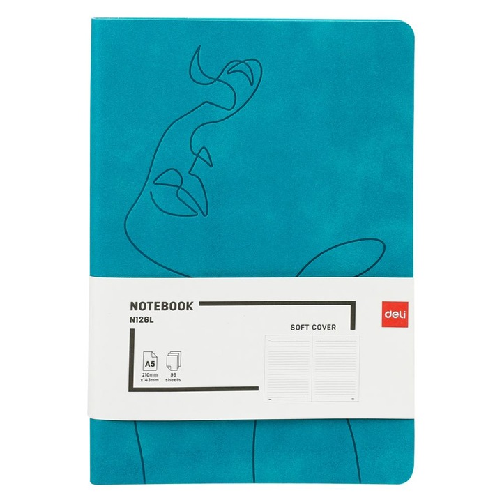 Caiet birou A5, 96 file, 80g, copertă piele, turcoaz