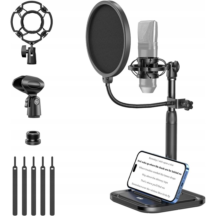 Stativ Microfon Birou KDD-704 cu Suport Telefon, Pop Filter