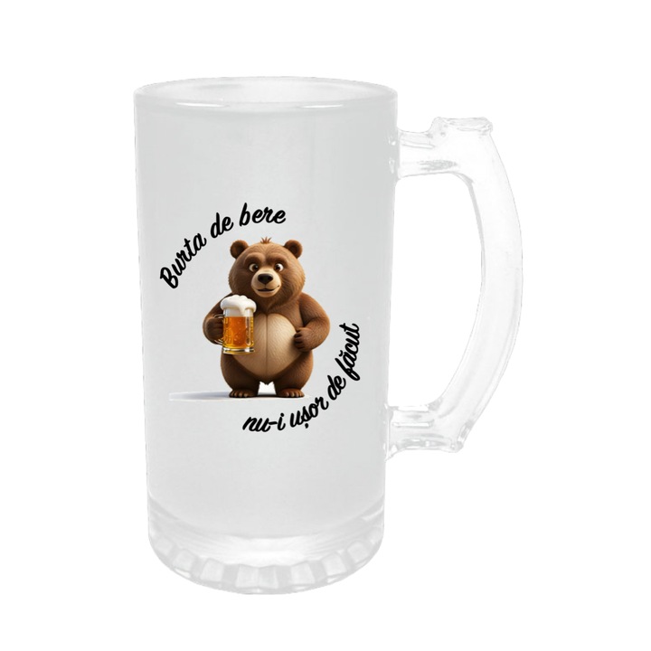 Halba de bere cu mesaje amuzante, Burta de bere nu-i usor de facut, 500ml