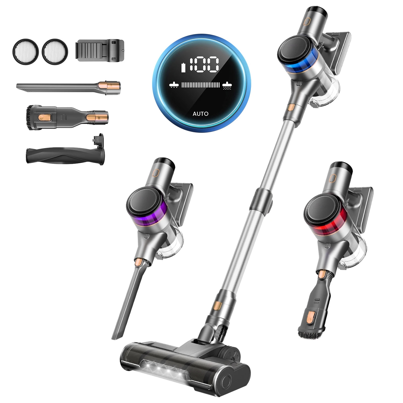 Aspirator vertical fara fir, 55 kPa putere de aspiratie, 4 moduri de curatare, auriu, 3 kg