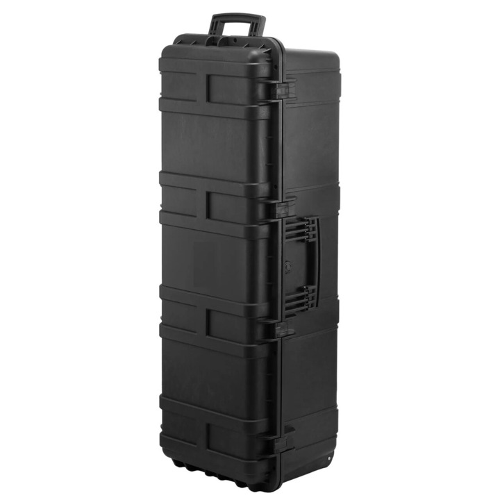 Caseta pentru pusti, Spuma pre-taiata, 1120 x 405 x 342 mm, Waterproof IP67, Supapa presiune, Tip troller 2 roti, Negru