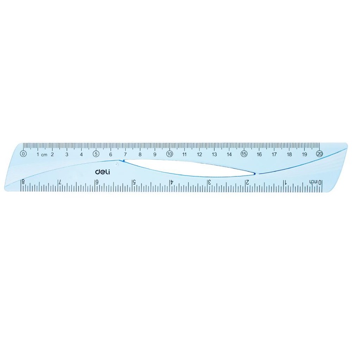 Rigla Deli 20cm albastră transparentă