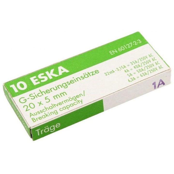 Siguranta Temporizata ESKA 1, 0A-T 5x20mm - 10 Buc/Set ROHS