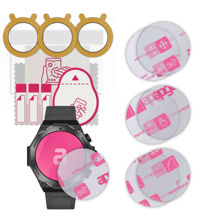 Set de 6 sticle de protectie pentru ceas Kodak SW-7215 – apgo, full glue, sticla hibrida, lucioasa, protectie pentru afisajul ceasului, anti-zgarieturi