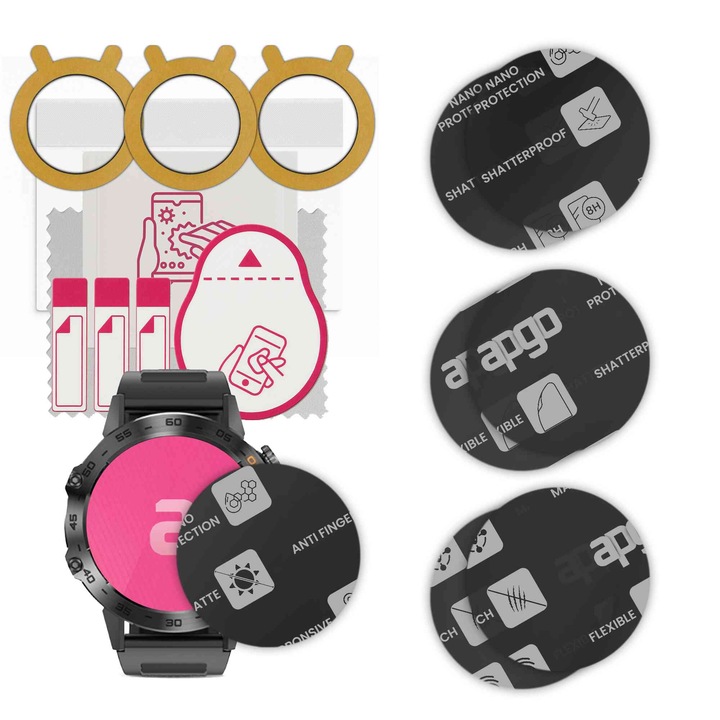 Set de 6 sticle MAT MATTE de protectie pentru ceas EFSmart SET EFK52 EX15 – apgo, full glue, sticla hibrida, protectie pentru afisajul ceasului, anti-zgarieturi