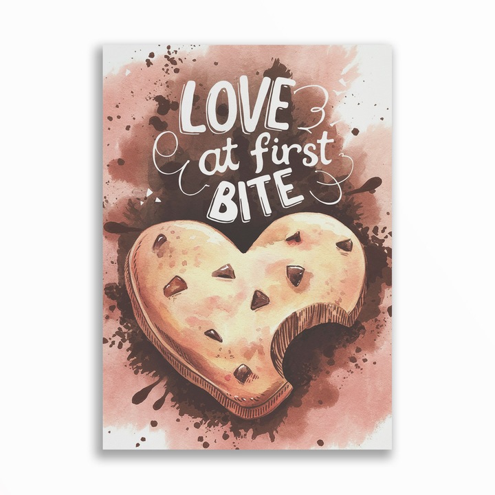 Dekoratív vászonkép, tipográfiai üzenet - At First Bite, modern stílus, A4 (21 cm X 29.7 cm) - Keret nélkül