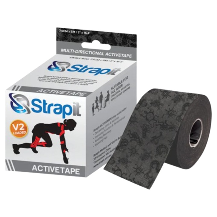 Banda dynamic activetape 7, 5cm x 5m - negru/negru - Strapit