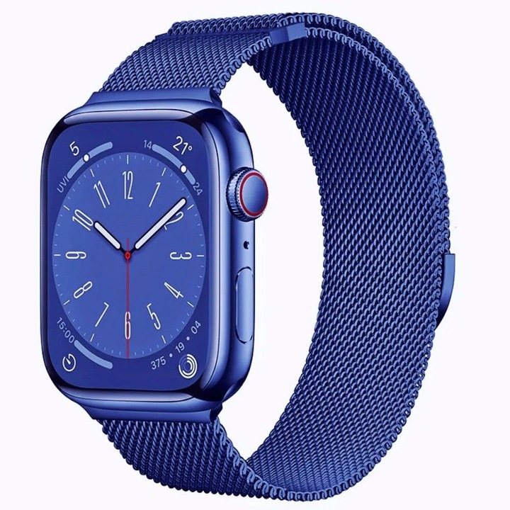 Curea Magnetica Milanese Unisex din Otel Inoxidabil – Compatibila Apple Watch Series 1–8/SE, 42/44/45/49 mm, Culoare Albastra