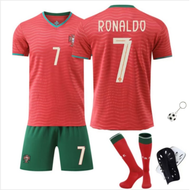 Спортна екипировка за деца, ANUTETOUNI ®， сезон 2526 Португалия домашен футболен екип на Роналдо 7, червен, Червен