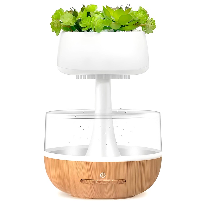 Difuzor Aromaterapie Teno®, tip planta, efect de picuri, silentios, temporizator, capacitate 130 ml, maro