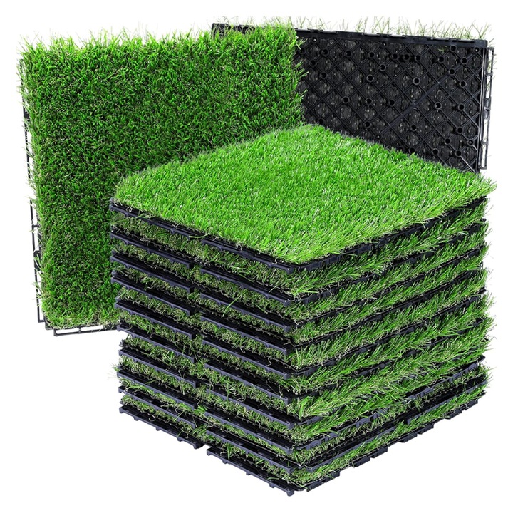 Комплект от 20 броя Teno® Градински тревни площи Teno®, полипропилен/полиетилен, издръжлив, блокиращ, 30 x 30 cm, 1, 8 m²/кутия, зелен