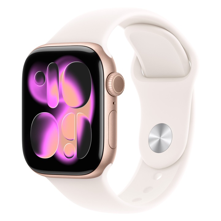 Ceas inteligent Apple Watch Series 11, 64 GB, roz, M/L, rezistent la apa pana la 50 m, GPS, Wi-Fi