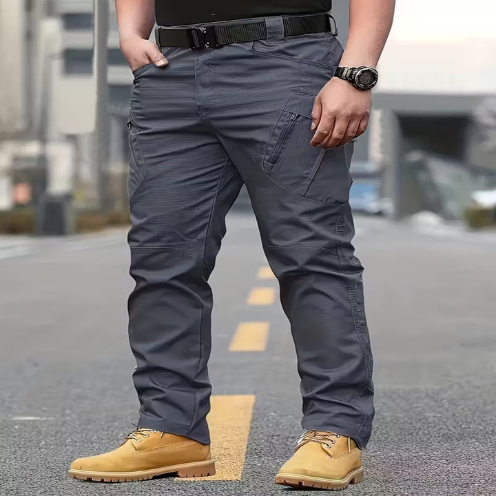 Pantaloni de lucru tactici pentru bărbați Warrior, rezistenți la vânt, talie reglabilă cu design cu multiple buzunare, Culoare-Gri, Mărime XXL