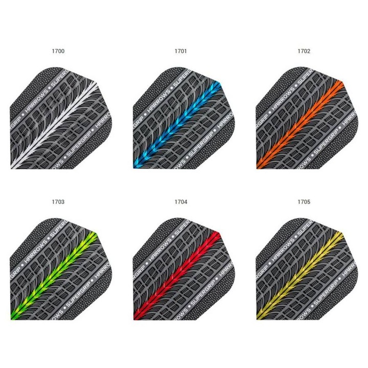 Комплект от 3 пера за дартс Harrows Supergrip, 100 микрона, метализирани, уникален дизайн