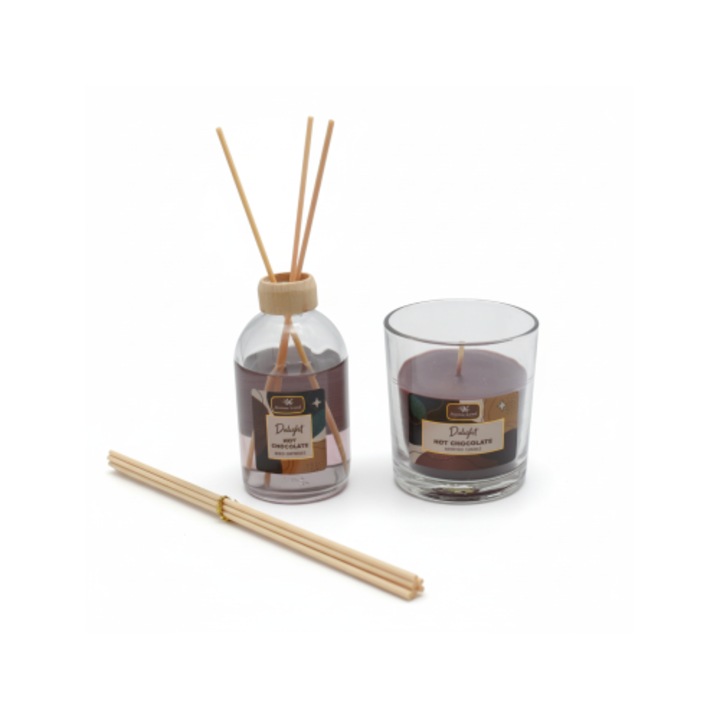 Aroma Land szobaillatosító és gyertya szett, forró csokoládé, 100ml, 100g, doboz