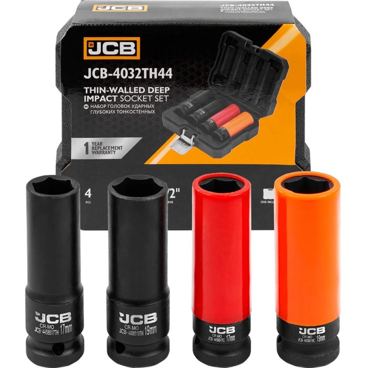 Професионален комплект тънкостенни ударни дълбоки вложки 1/2″ – 4 бр, JCB-4032TH44