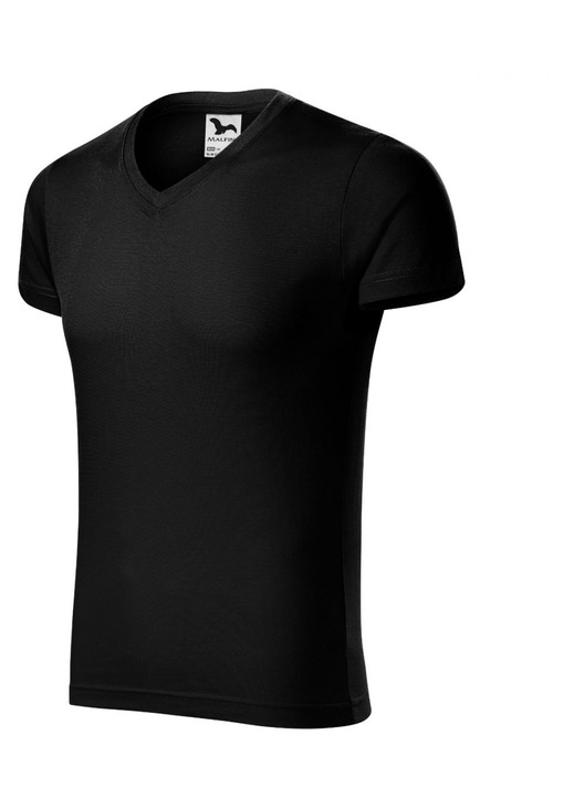 Tricou cu maneca scurta, Malfini MLI-14601, slim fit, decolteu in V, negru, bumbac