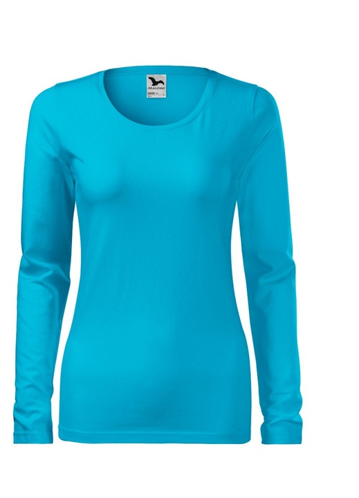 Дамска блуза Malfini, вталена кройка, дълъг ръкав, Тюркоаз