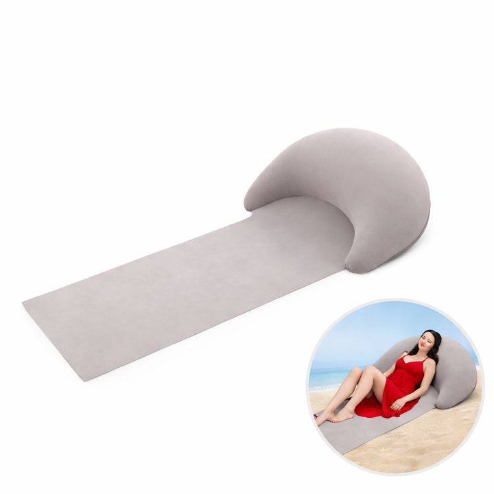 Saltea de plaja 160x70 cm, cu perna gonflabila integrata, pliabila si usoara, pentru plaja, camping si picnic, kaki