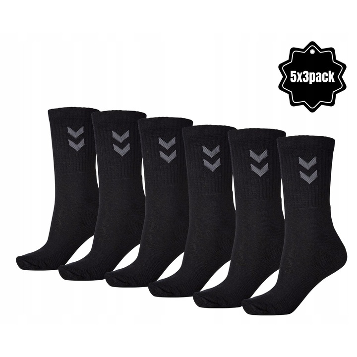 Sosete Sport Hummel Negre Set, Basic 5X3-Pack, Marimea: 36-40, Set Multiplu, Cusatura Moale La Varf, Banda Elastica, Utilizare Universala, Sport/Fitness, Material: 80% Bumbac, Negru