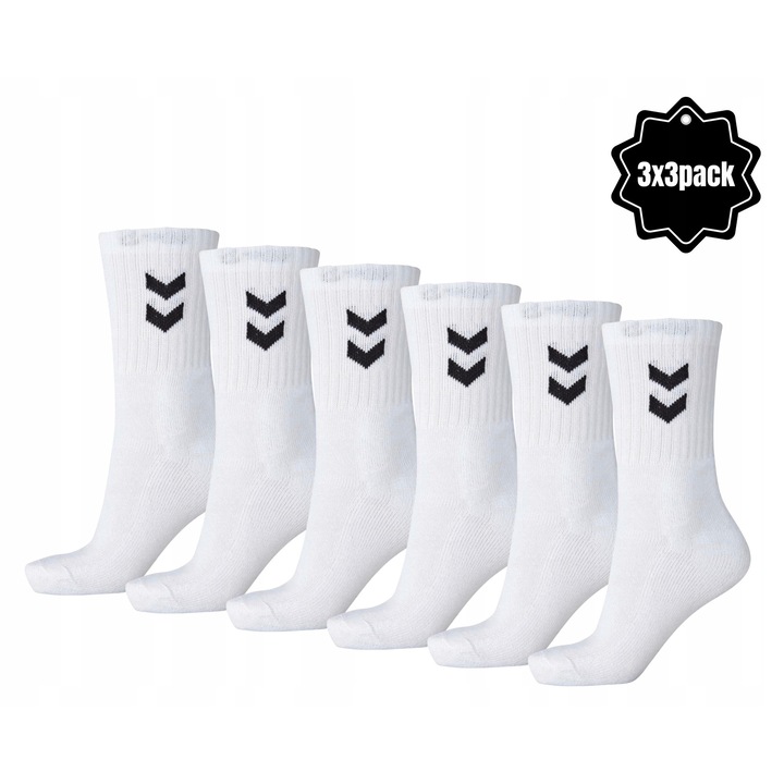 Sosete Sport Hummel Albe Set, Basic 3X3-Pack, Marimea: 41-45, Set Multiplu, Cusatura Moale La Varf, Banda Elastica, Utilizare Universala, Sport/Fitness, Material: 80% Bumbac, Alb