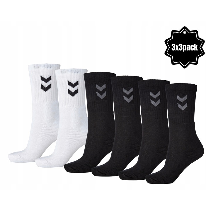 Sosete Sport Hummel Set Mix Alb/Negru, Basic 3X 3-Pack, Marimea: 36-40, Set Multiplu, Cusatura Moale La Varf, Banda Elastica, Utilizare Universala, Sport/Fitness, Material: 80% Bumbac, Alb/Negru