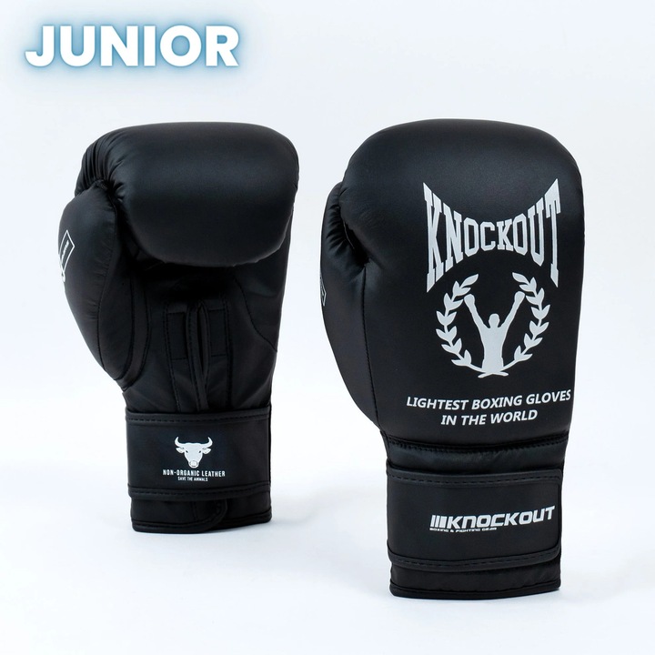 Manusi Box Knockout Ultra Usoare Copii, Negru XS (8/10 Ani)