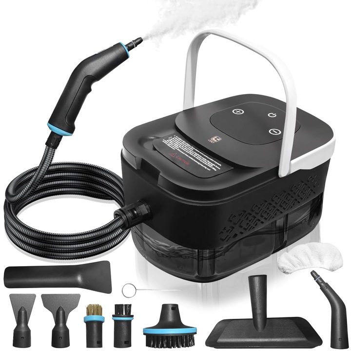 Aparat de curatat cu abur XICENRM®, 2500W, 10 accesorii, 8 presiuni ajustabile, alb, 45oz