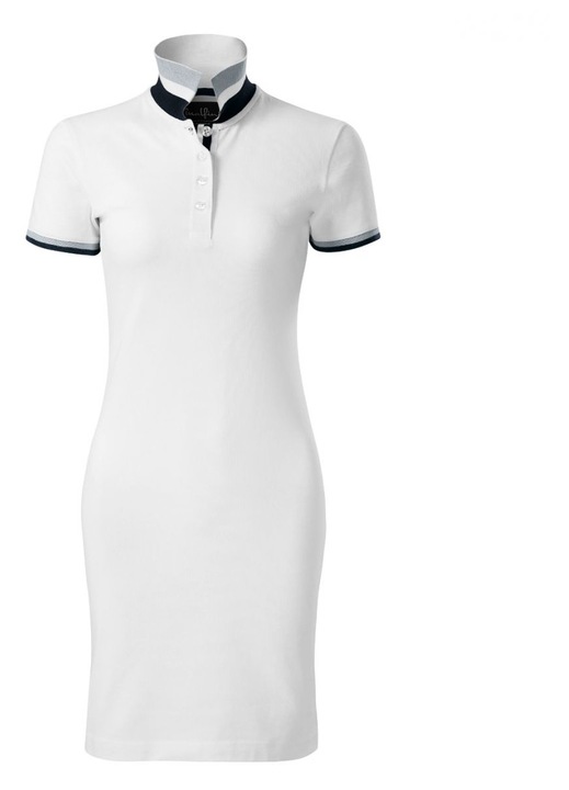 Rochie dama Malfini MLI-27100, croiala mulata, dungi contrastante, alb, bumbac