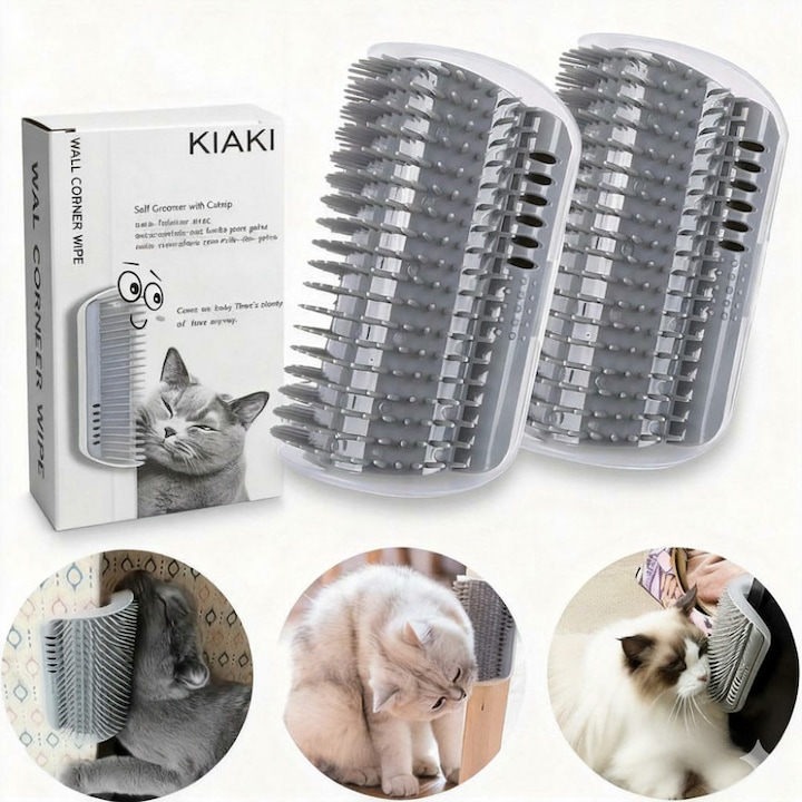 （2PCS）Dispozitiv pentru ingrijirea proprie a parului pisicii, cu un pieptene masant pentru colturi, aromatizat cu catnip, un rasoir pentru pisici si o perie de curatare a parului