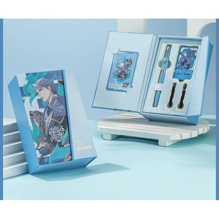 Set Picasso 616 - King of glory - Stilou Albastru CT, 2 cartuse, semn carte magnetic